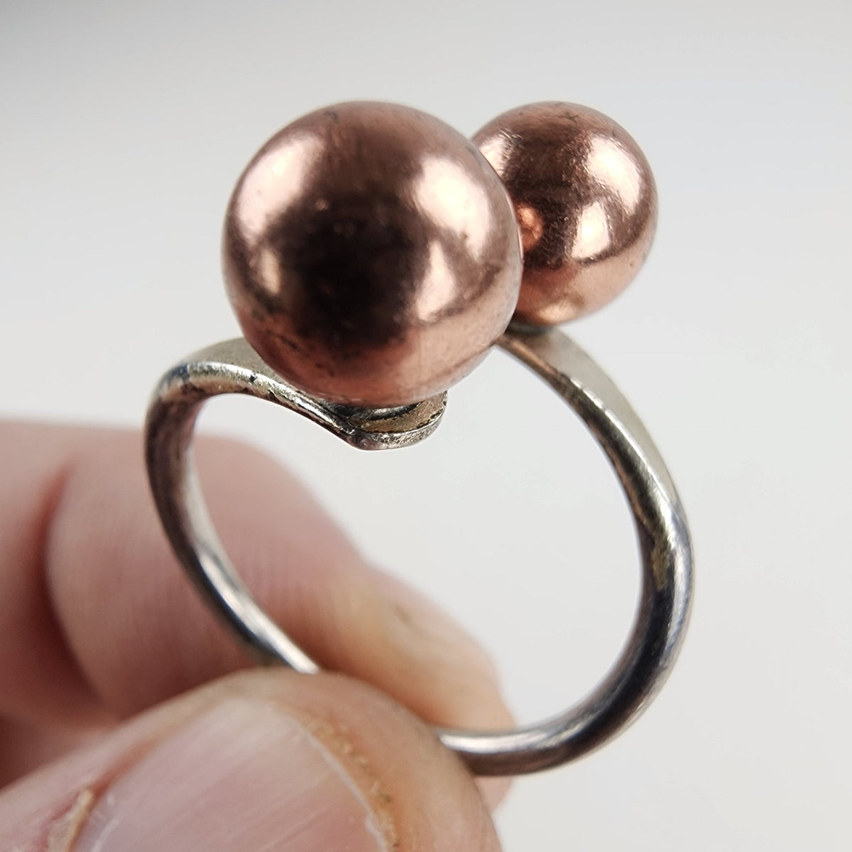 Vintage Silver Filled Copper Colored Ball Bypass Ring Size 8 1/2