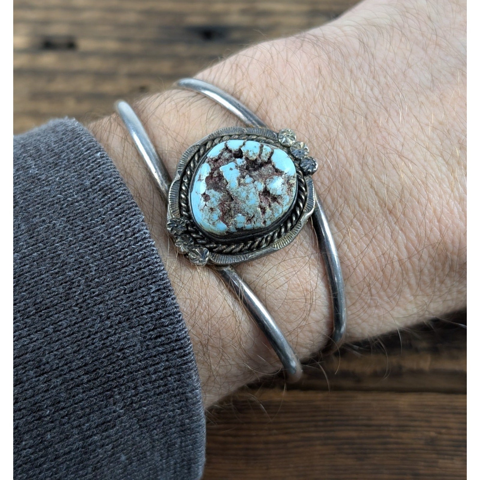 Old Pawn Native TURQUOISE Stamped Sterling Silver 925 Cuff