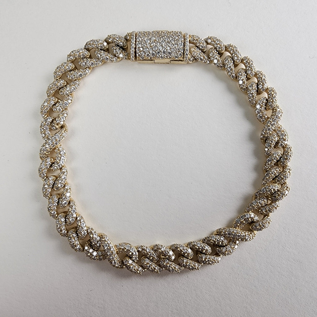 8 1/2" Cuban Crossover 8mm Bracelet in Gold Over Sterling Silver 925 Iced Out 29g