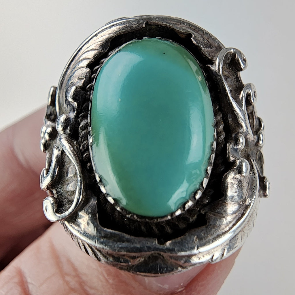 Native Turquoise Ring Size 9 Sterling Silver 925 Vintage Signed HR