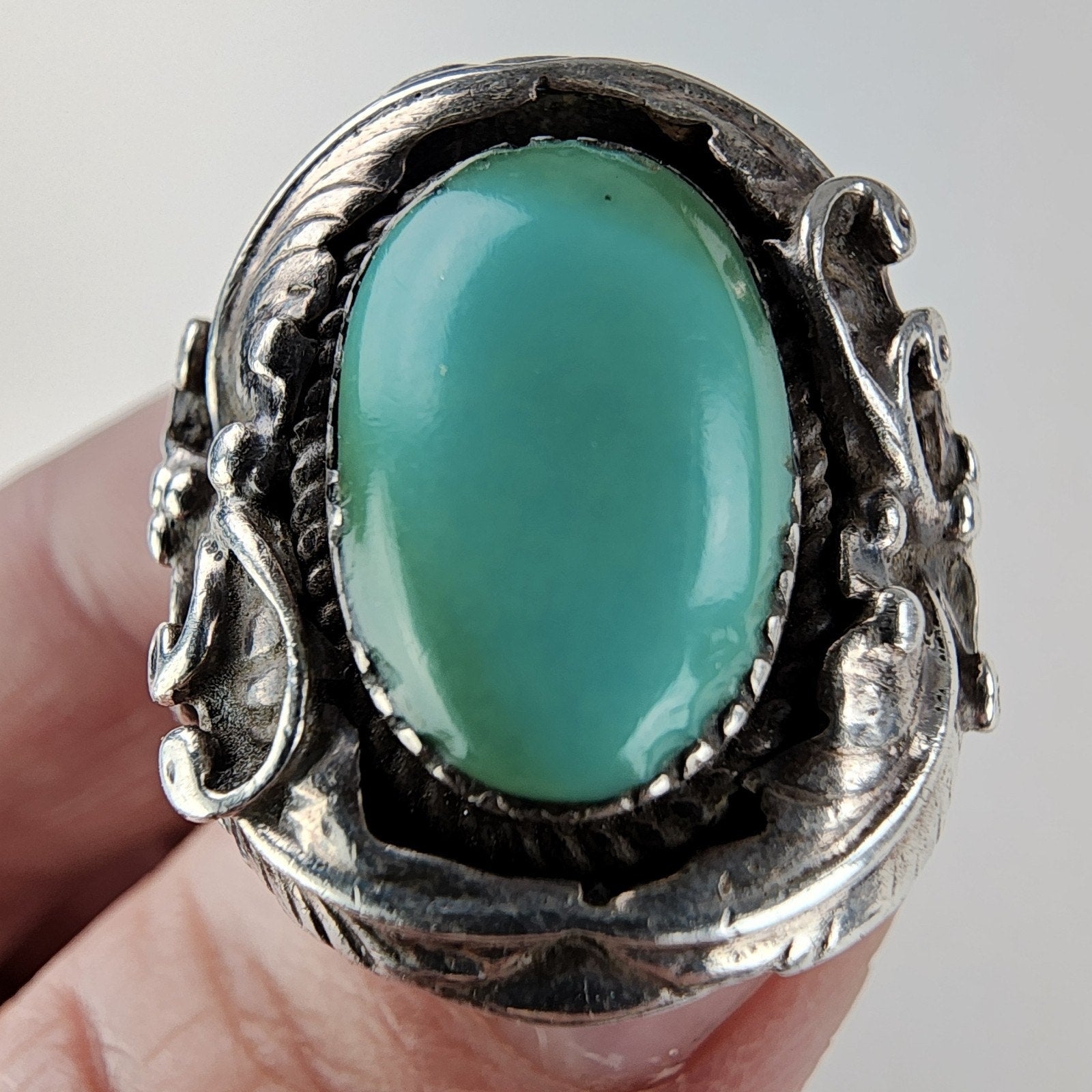 Native Turquoise Ring Size 9 Sterling Silver 925 Vintage Signed HR