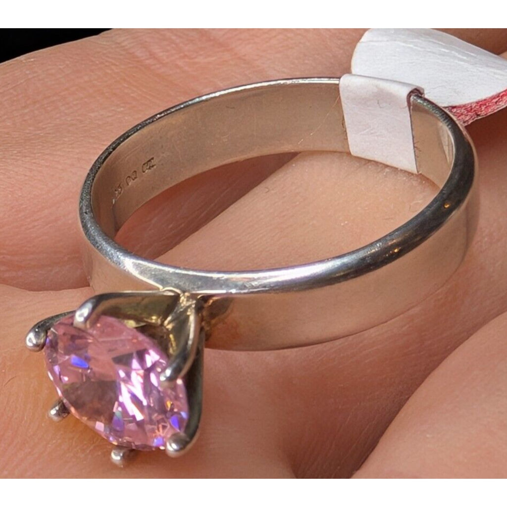Bold Pink CZ Cocktail Sterling Silver 925 Ring - Size 8 1/2
