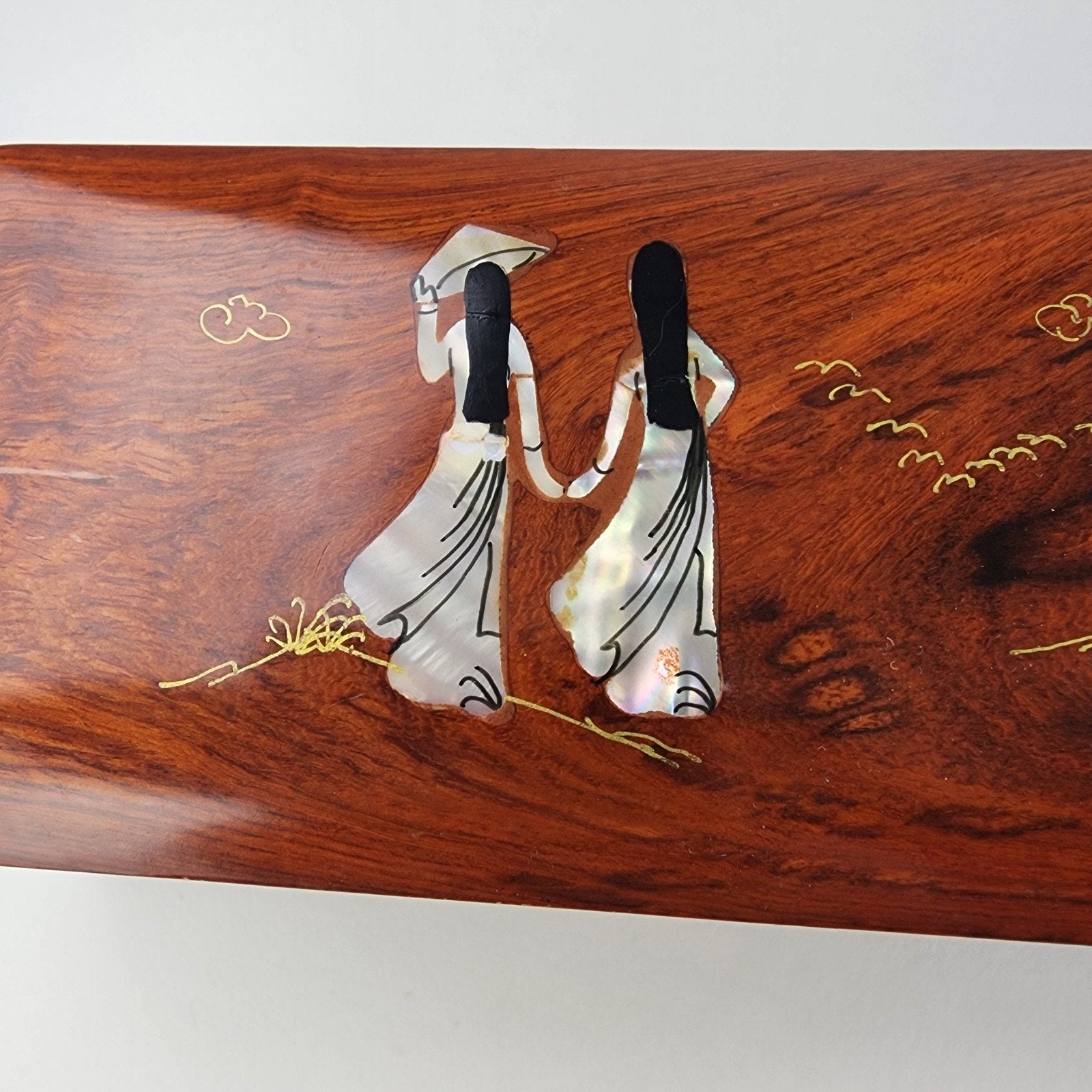 Chinese Chopstick Set of 10 in Mother of Pearl Inlay Lacquer Box with Rests