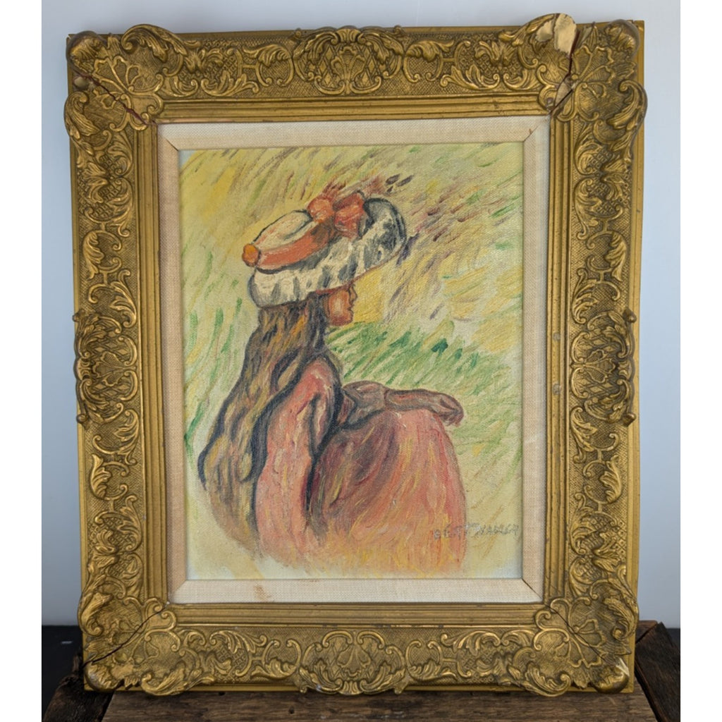 Renoir Girl With A Hat Reproduction Acryli on Canvas in Ornate Gilded Frame