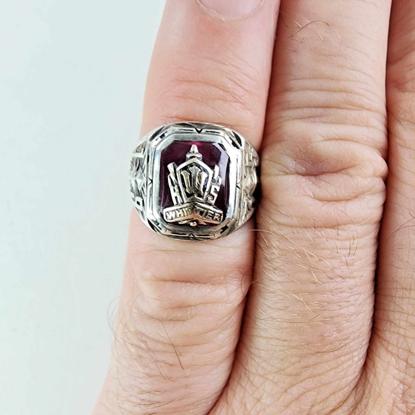 1935 Ruby Class Ring Size 5 1/2 Sterling Silver 925 Vintage Hand Monogrammed MAC