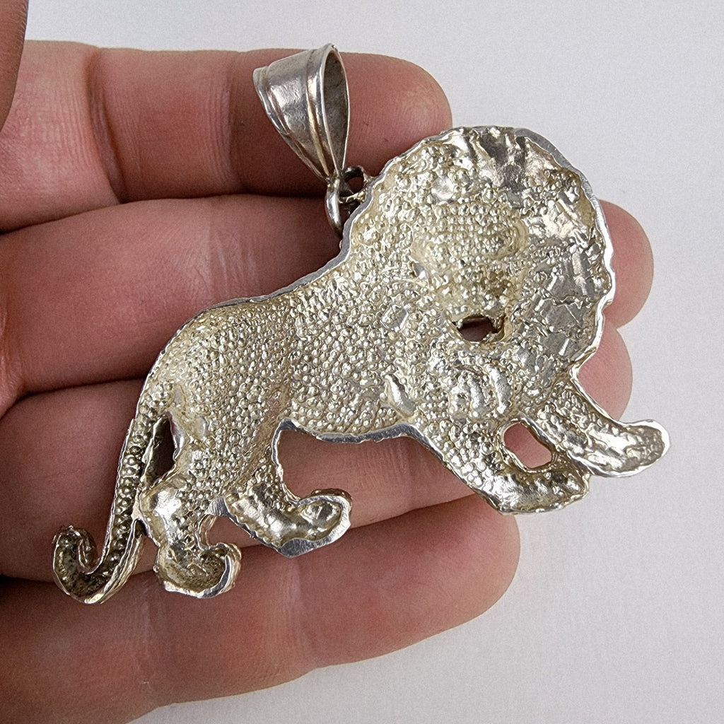 Diamond Cut Lion Sterling Silver 925 Pendant Large Bail