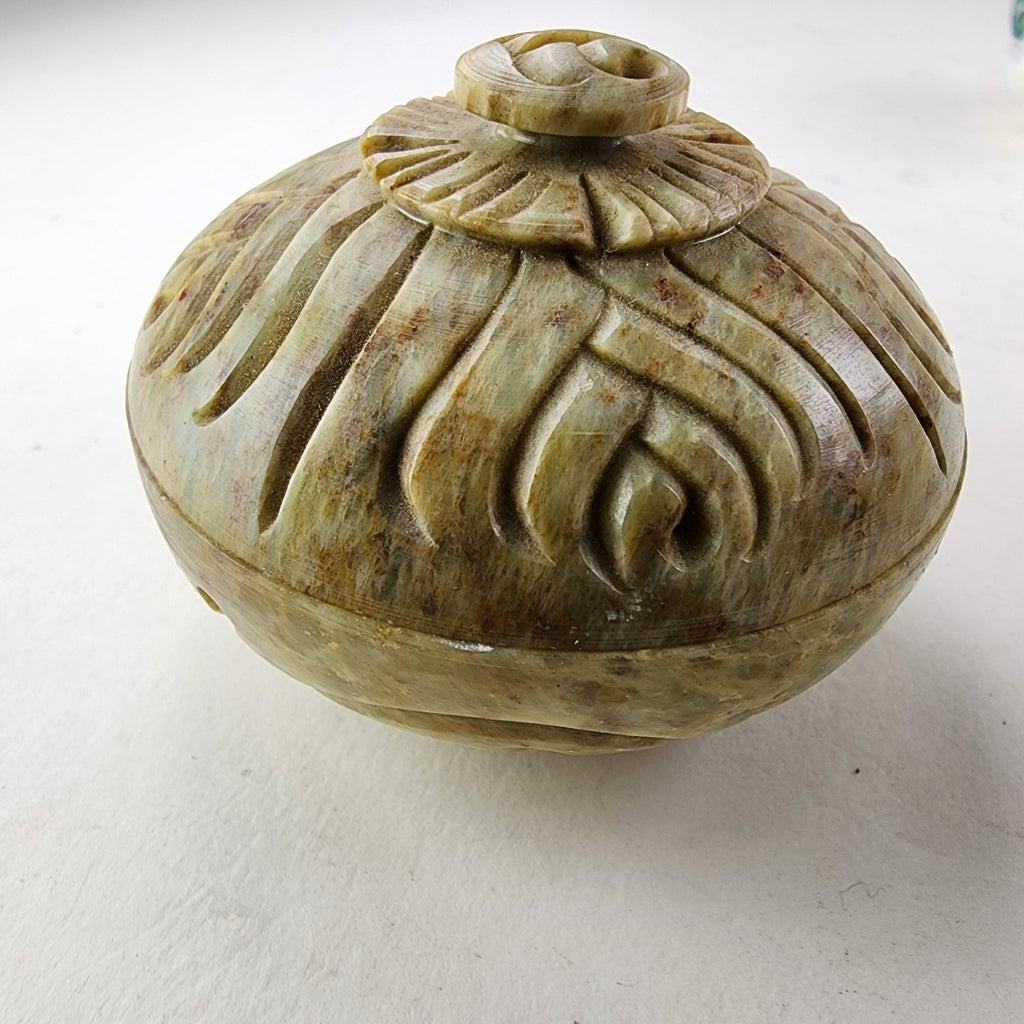 Soapstone Lidded Container Hand Carved Vintage Trinket Box Container