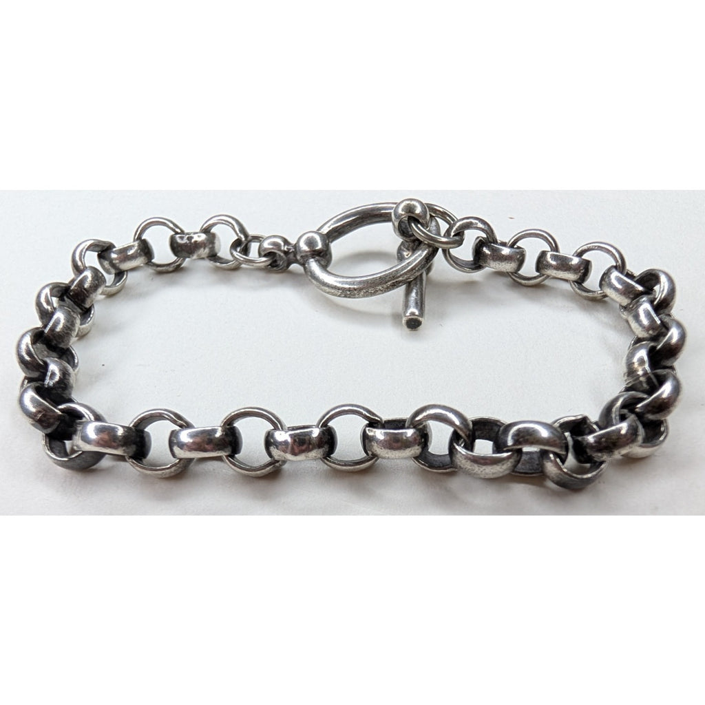 Rolo Link Sterling Silver 925 Bracelet 7 1/2" Length Vintage Toggle Clasp