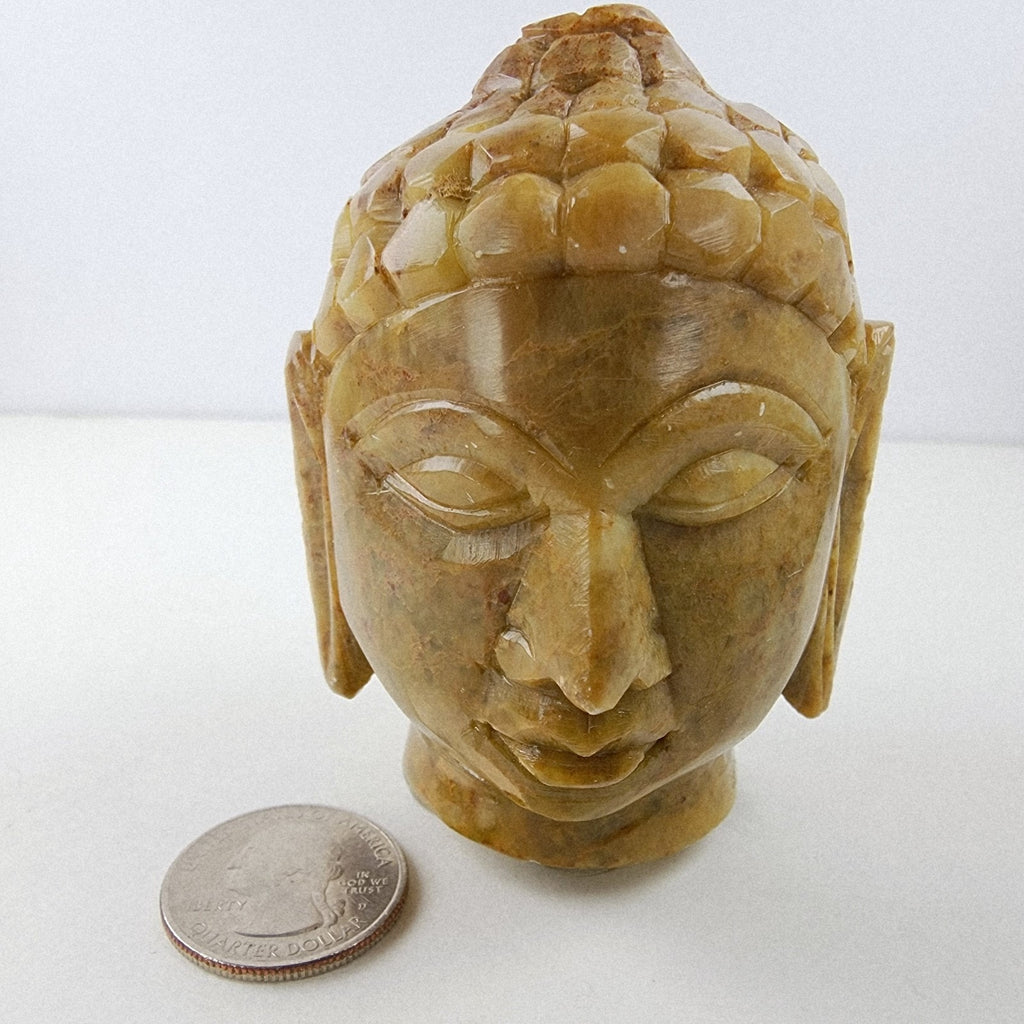 Bust of Buddha Head Indian Stone Carving Vintage Brown Soapstone