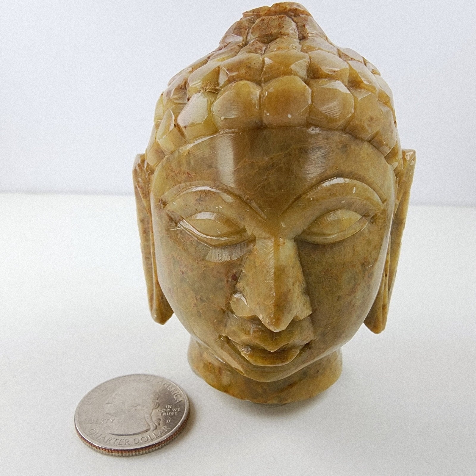 Bust of Buddha Head Indian Stone Carving Vintage Brown Soapstone