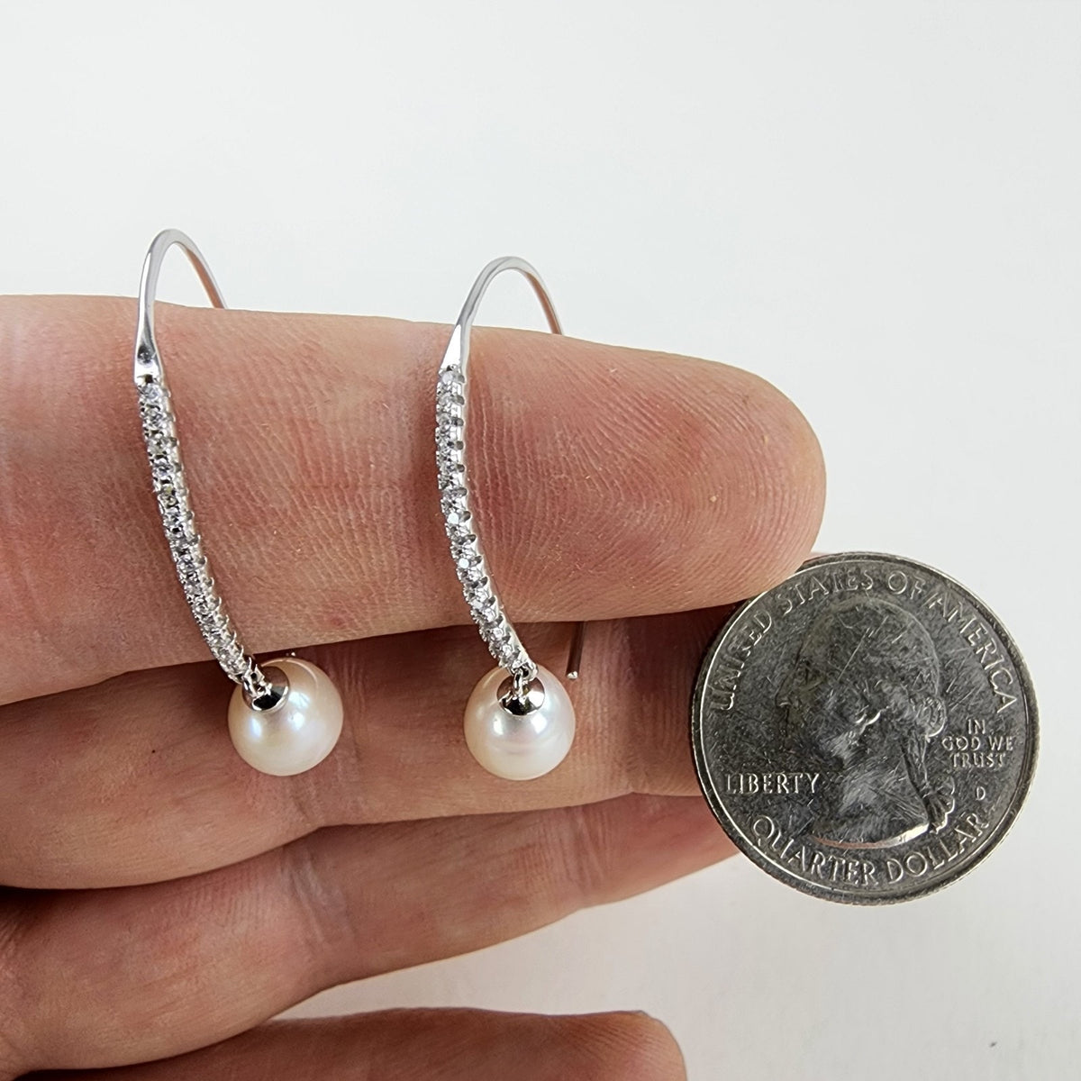 Pearl & CZ Accent Sterling Silver 925 Threader Earring Set Vintage