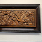 Qing Chinese Ruyi Dragon and Phoenix Prosperity Wood Carved Panel Framed Antique