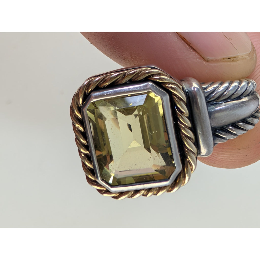 14K Yellow Gold PERIDOT Sterling Silver 925 Emerald Cut Vintage 5ct Pendant