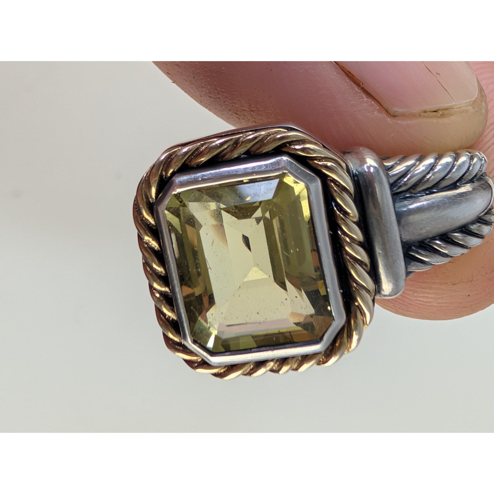 14K Yellow Gold PERIDOT Sterling Silver 925 Emerald Cut Vintage 5ct Pendant