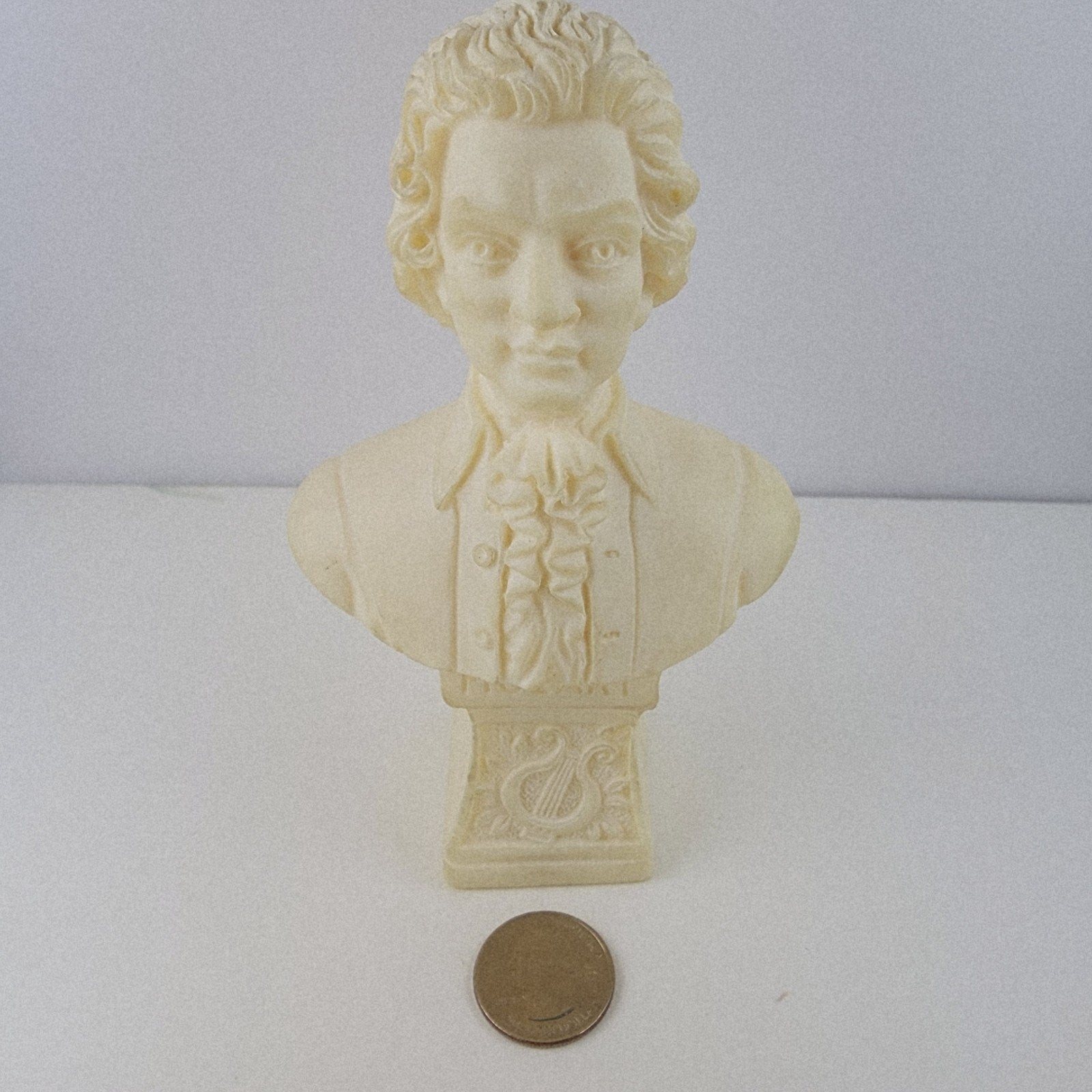 4" Mozart Bust Figure Vintage White Stone