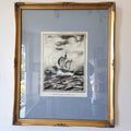 1933 Andoll Anderson Swedish Viking Ship Gouache Framed Painting