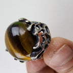 Brutalist Tigers Eye Cabochon Taxco Ring Size 8 by Mateo Sterling Silver 950 925