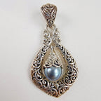 Sarda Black Pearl Dangle Designer Pendant Sterling Silver 925 Vintage Bali