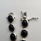 Vintage 7 1/2" Black Onyx Oval Link Bracelet in Sterling Silver 925