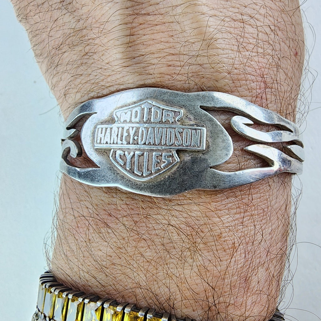 7" Harley Davidson Motorcycles Tribal Cuff Bracelet Sterling Silver 925 Vintage