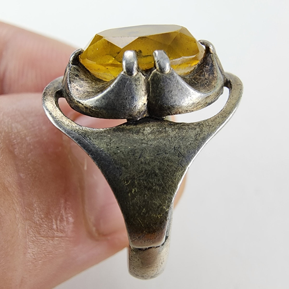 Yellow Sapphire Modernist Soviet Ring Size 10 1/4 Sterling Silver 875 Vintage