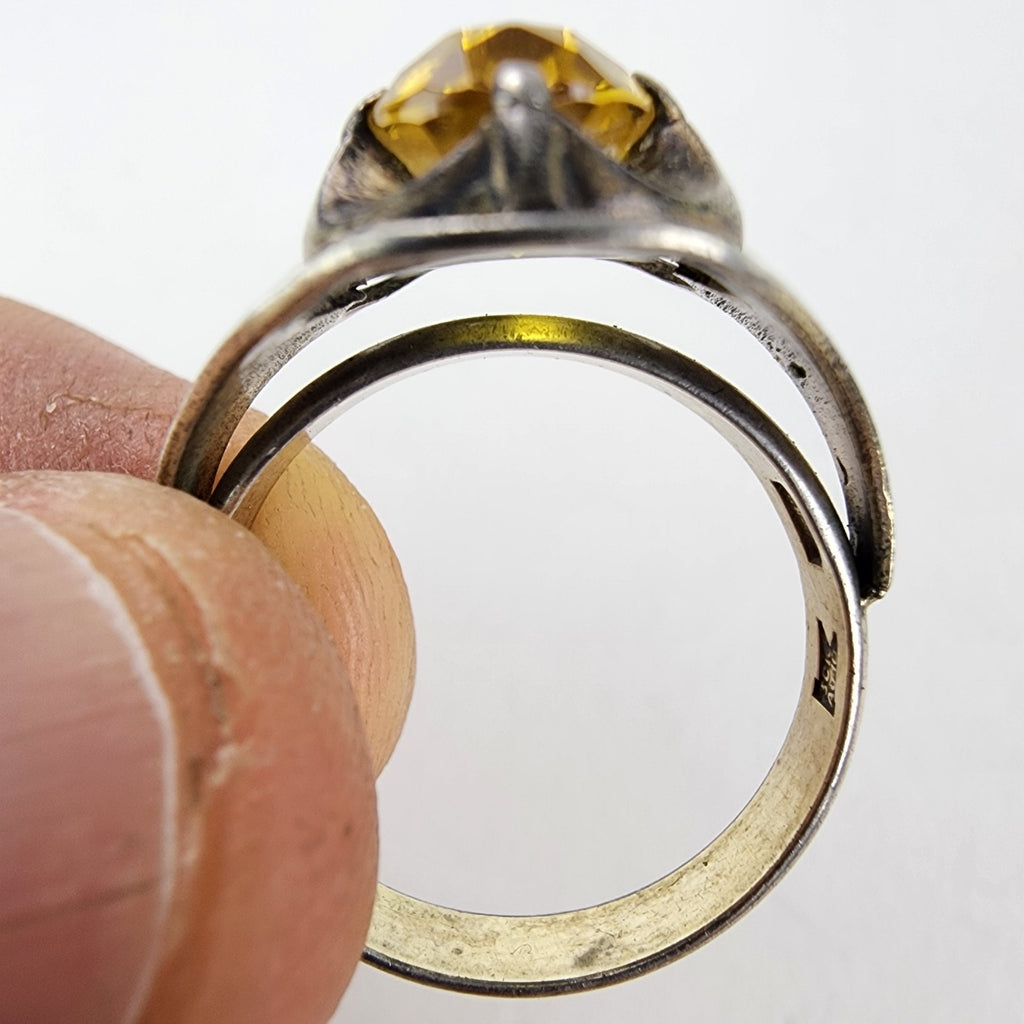 Yellow Sapphire Modernist Soviet Ring Size 10 1/4 Sterling Silver 875 Vintage