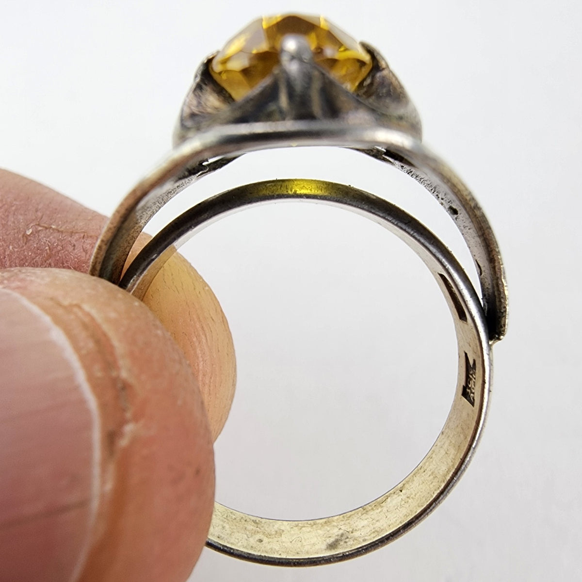 Yellow Sapphire Modernist Soviet Ring Size 10 1/4 Sterling Silver 875 Vintage