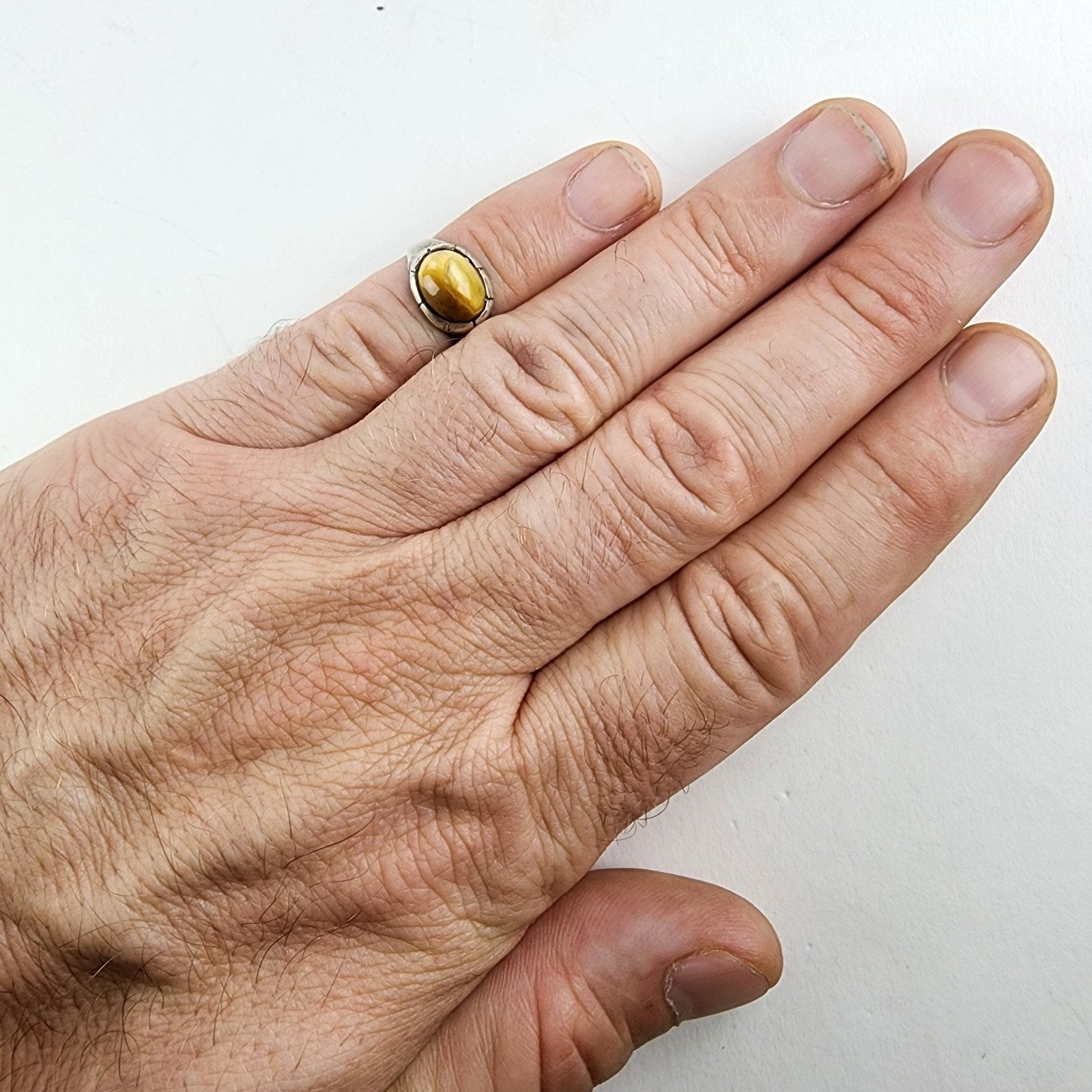 Native Tigers Eye Ring Size 5 3/4 Sterling Silver 925 Vintage