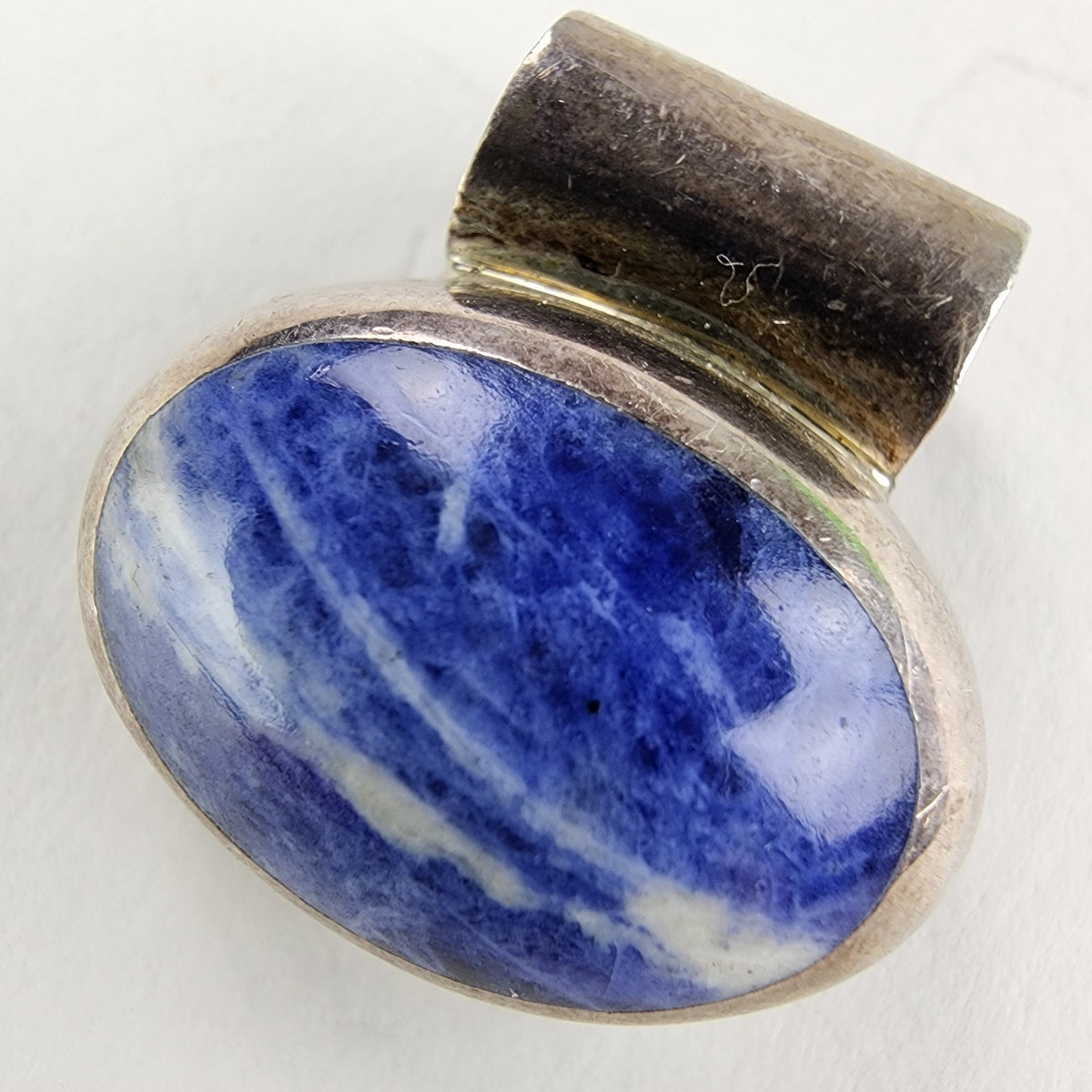 Taxco Denim Lapis Sterling Silver 925 Oval Cabochon Pendant Mexico Vintage