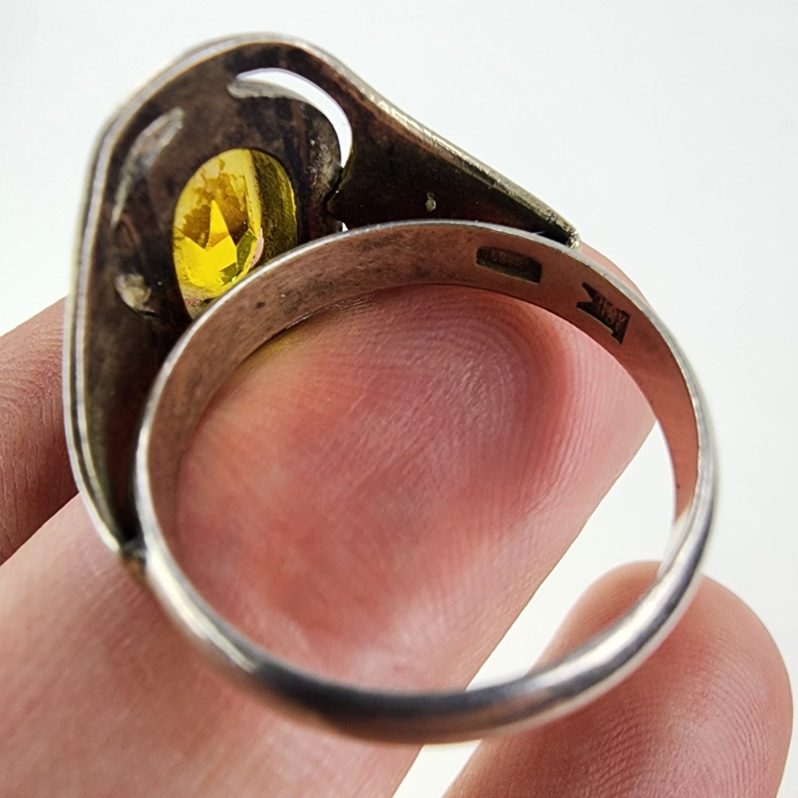 Yellow Sapphire Modernist Soviet Ring Size 10 1/4 Sterling Silver 875 Vintage