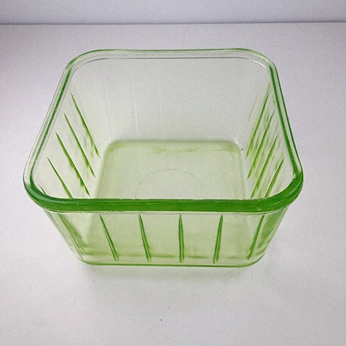 4" Anchor Hocking UV Uranium Ribbed Square Glass Container
