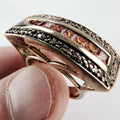 1.08ctw Orange Sapphire Three Finger Ring in Sterling Silver 925 Size 7 1/2