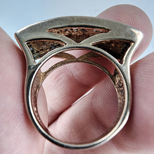 1.08ctw Orange Sapphire Three Finger Ring in Sterling Silver 925 Size 7 1/2
