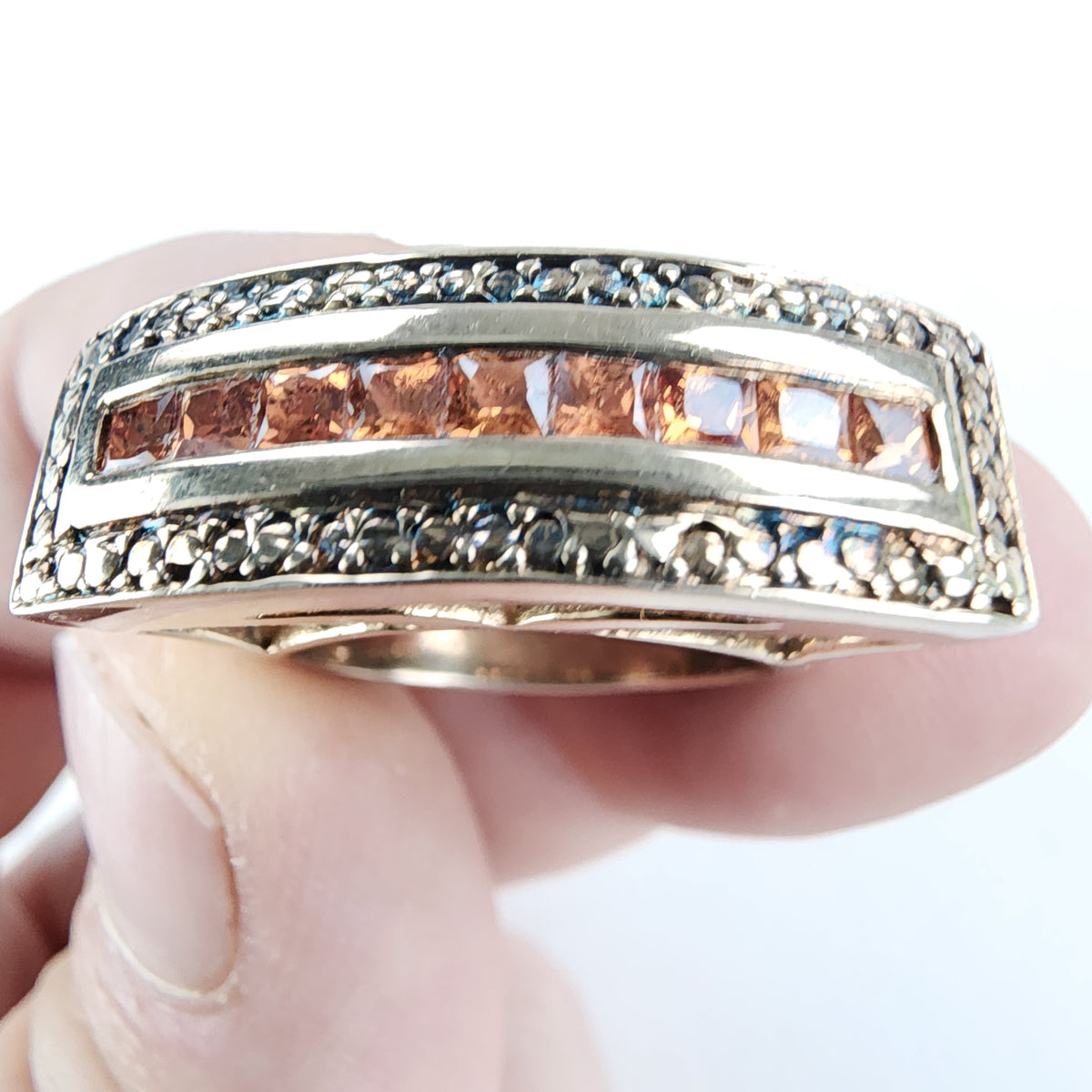 1.08ctw Orange Sapphire Three Finger Ring in Sterling Silver 925 Size 7 1/2