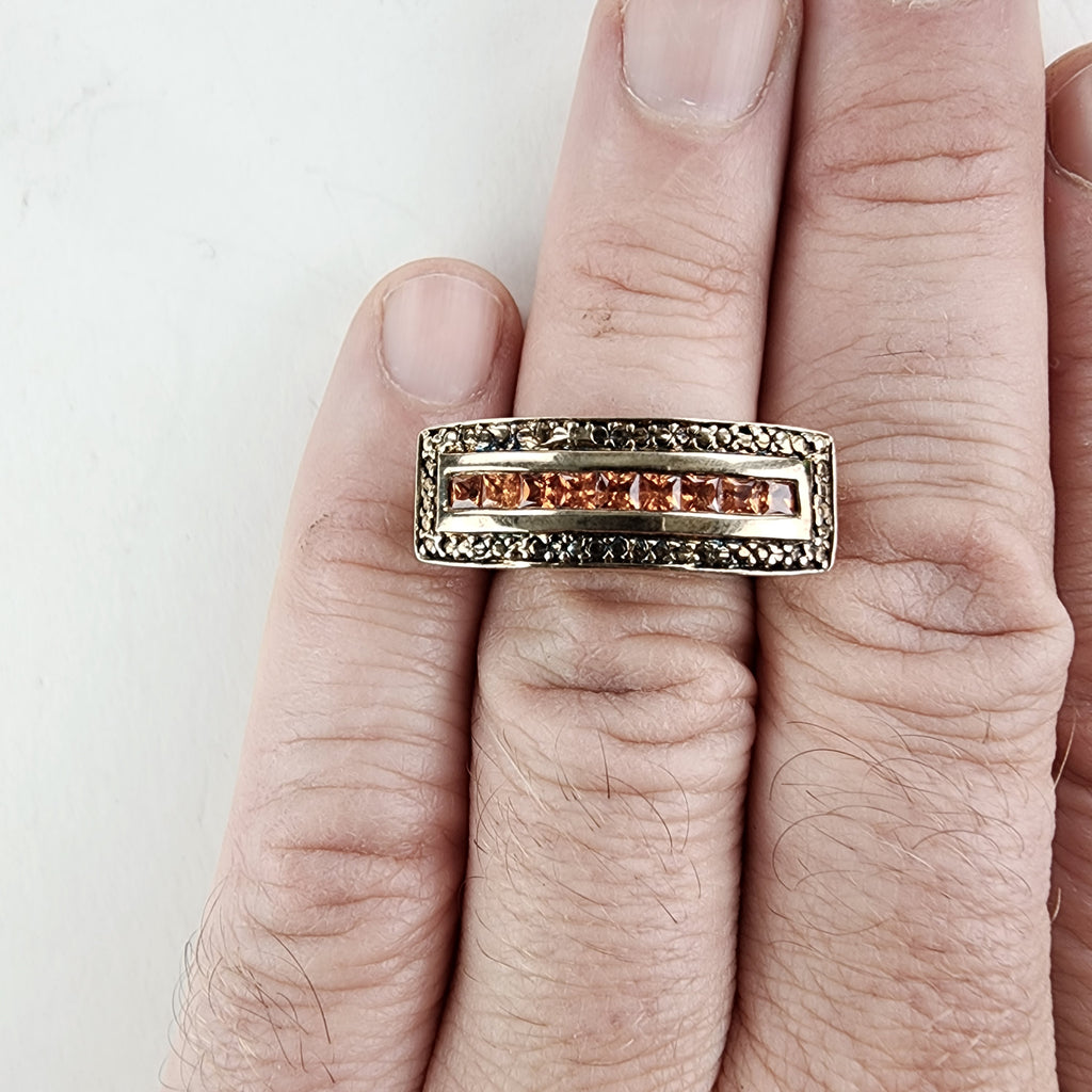 1.08ctw Orange Sapphire Three Finger Ring in Sterling Silver 925 Size 7 1/2