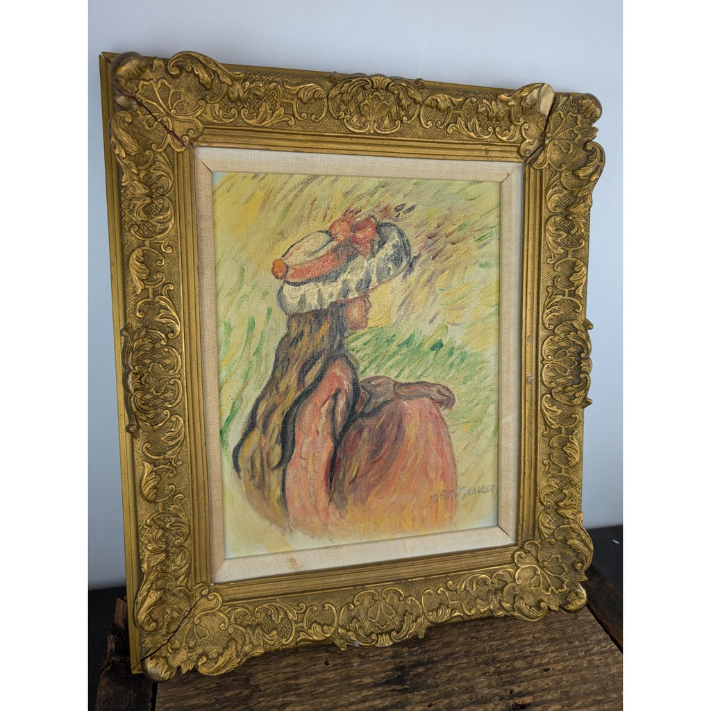 Renoir Girl With A Hat Reproduction Acryli on Canvas in Ornate Gilded Frame