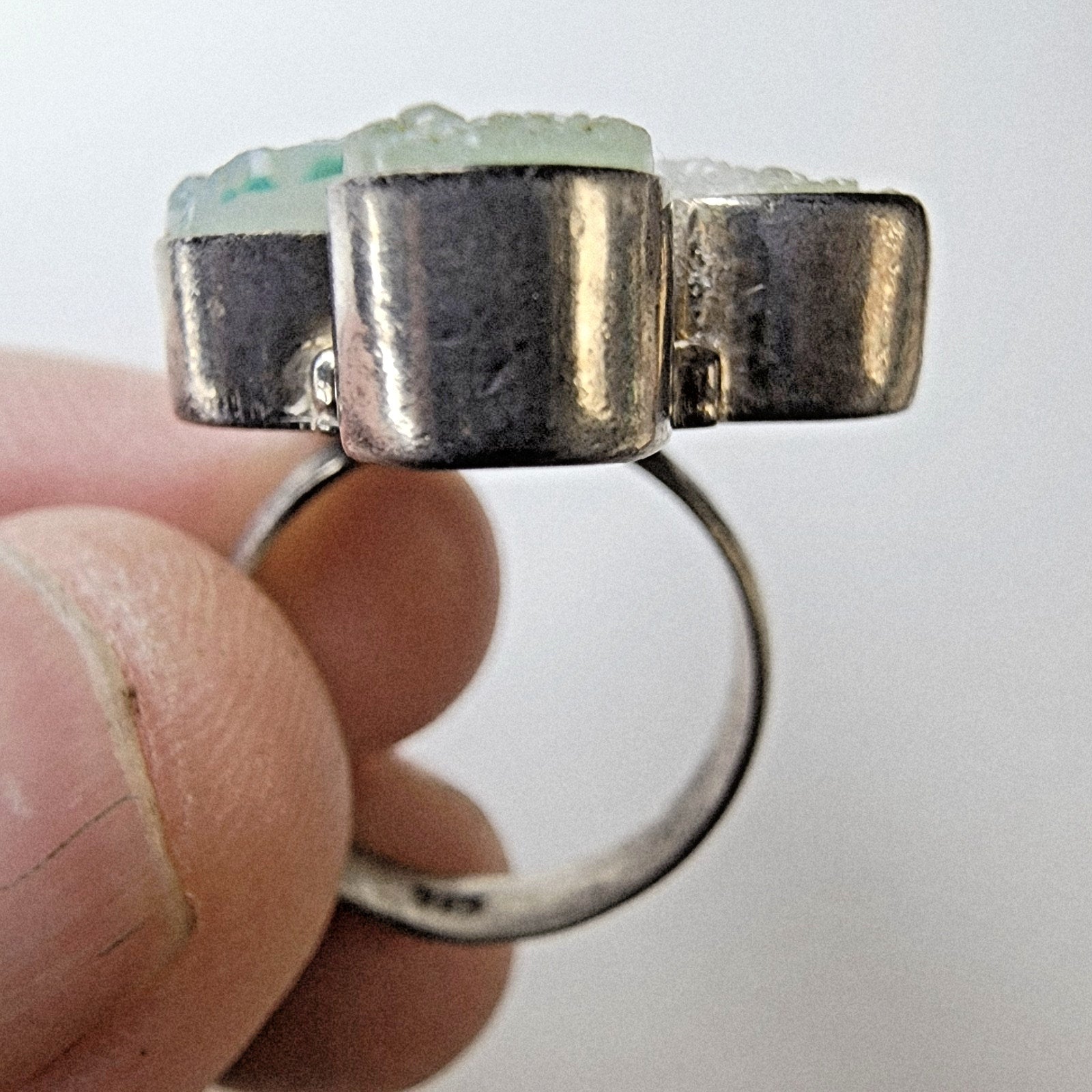 Green Druzy Cluster Ring Size 9 1/2 Sterling Silver 925 Vintage