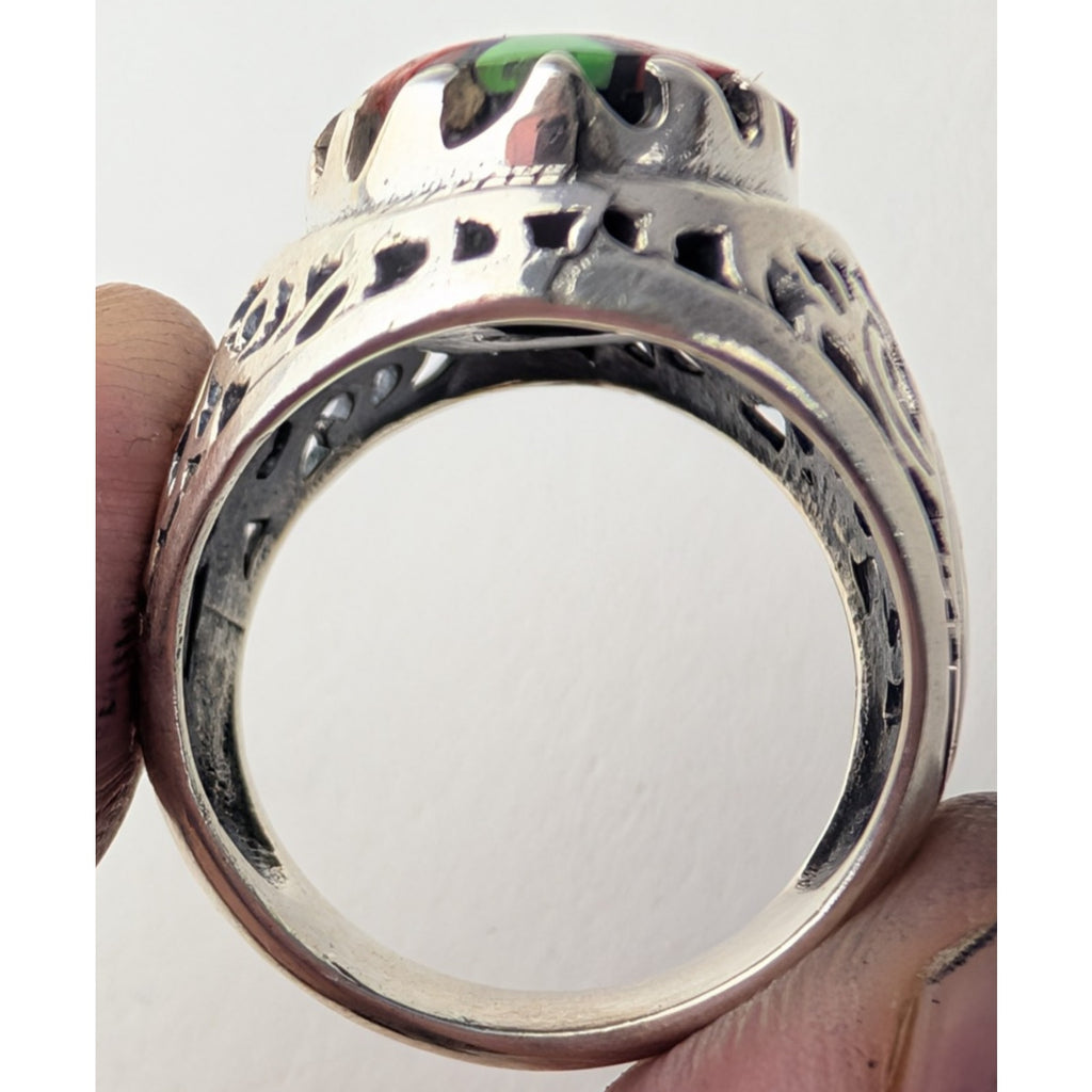 Multistone Turquoise Inlay Sterling Silver 925 Ring Size 9