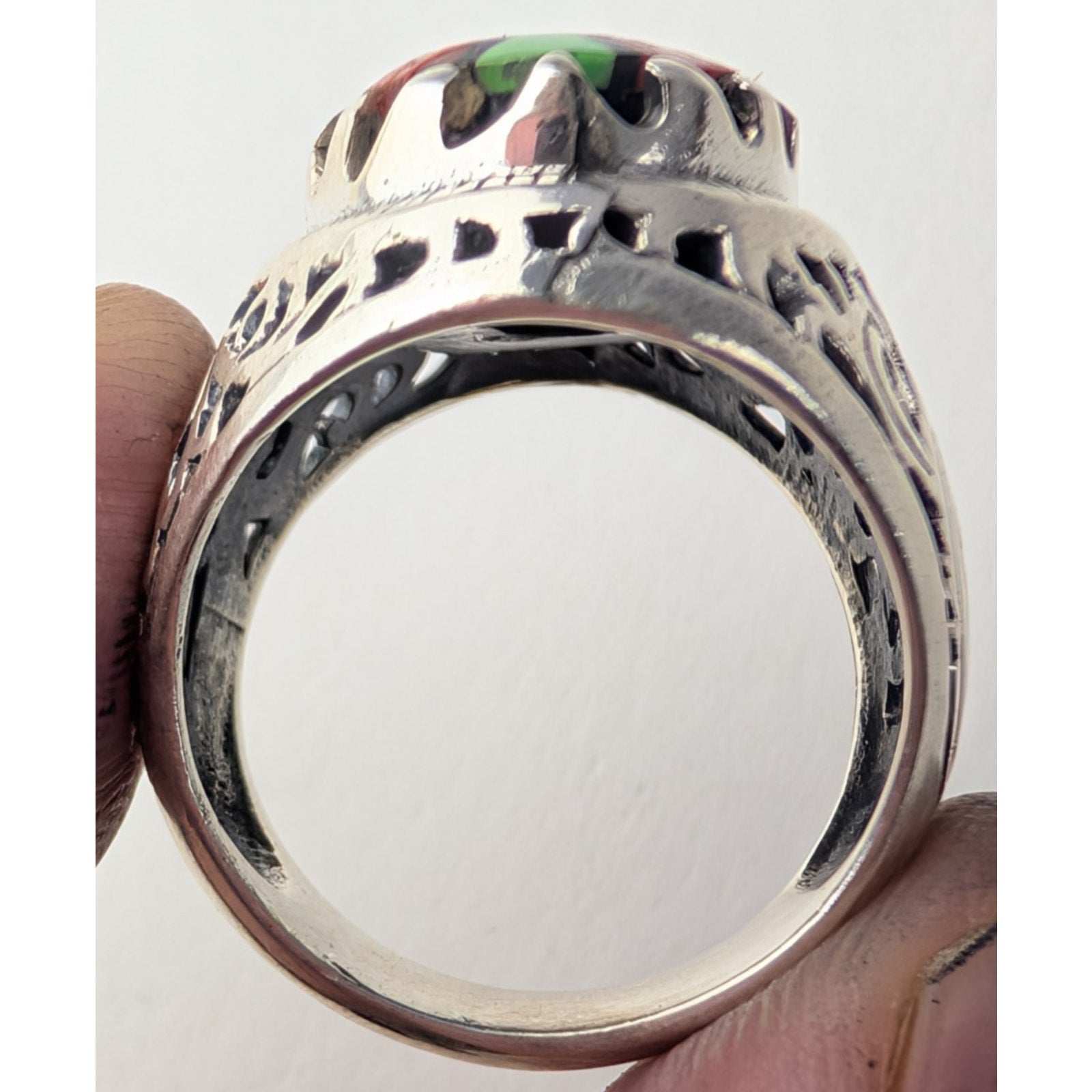 Multistone Turquoise Inlay Sterling Silver 925 Ring Size 9