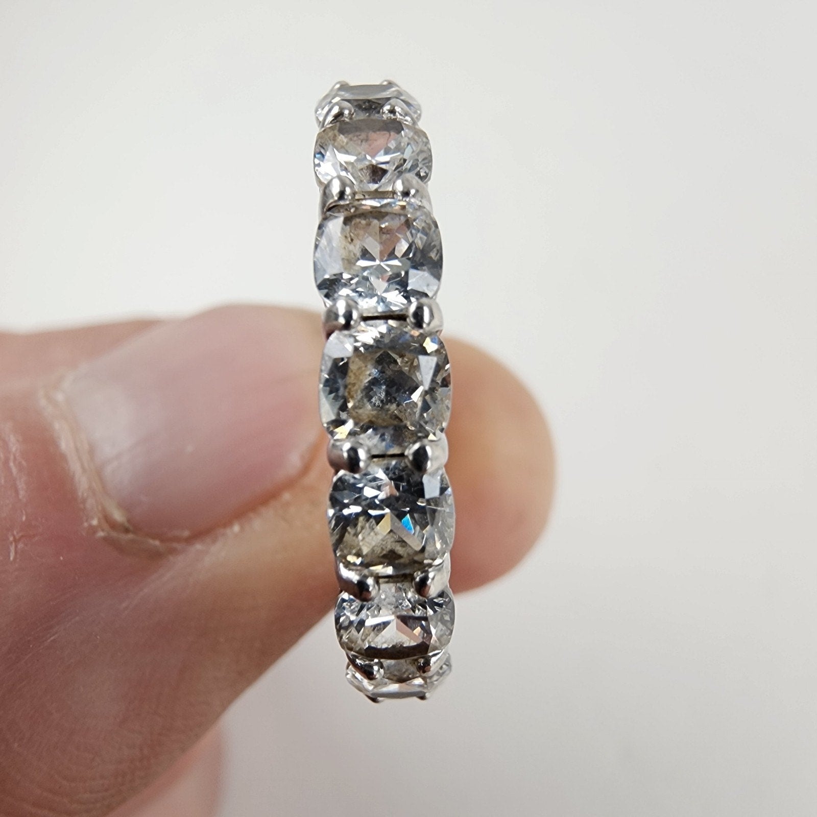 Platinum Over Sterling Silver 925 Clear Stone Eternity Band Ring Size 9