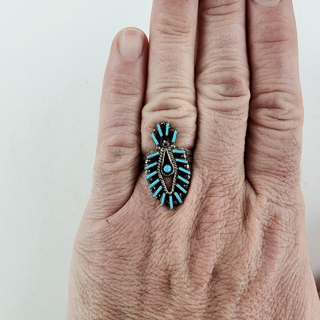 Native Turquoise Needlepoint Ring by Philander Gia Size 9 3/4 Vintage Zuni