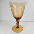 7" Etched Amber Depression Glass Stemmed Wine Glass Vintage