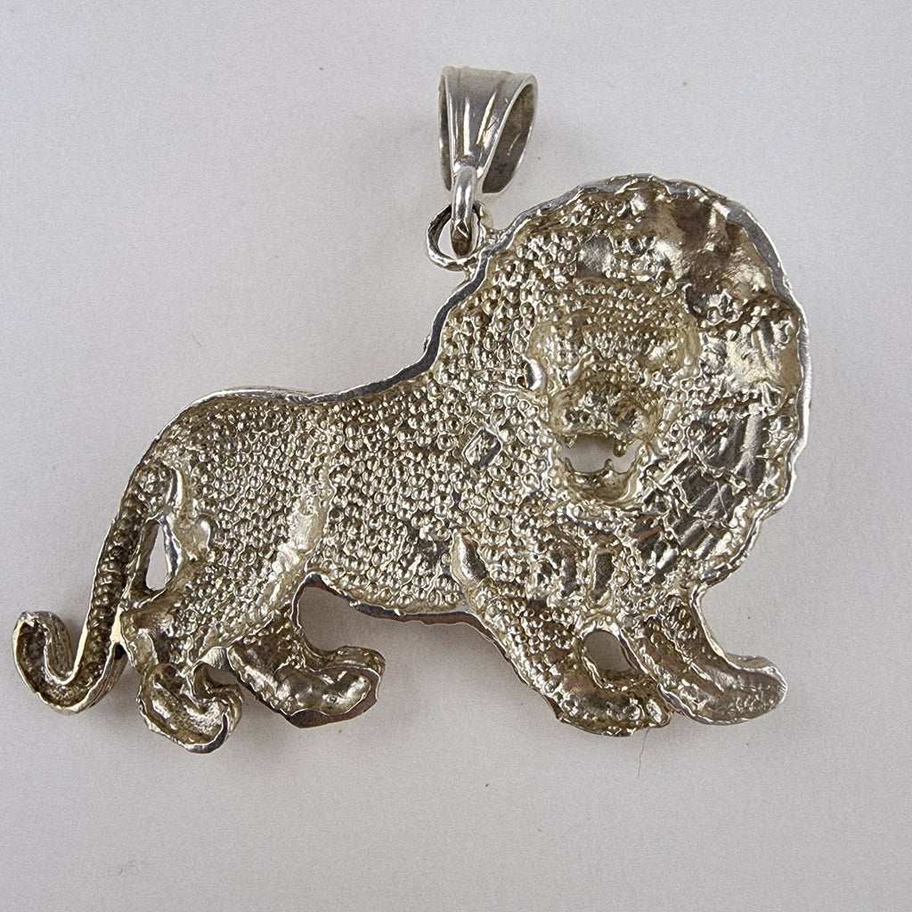 Diamond Cut Lion Sterling Silver 925 Pendant Large Bail