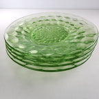 6" Block Optic UV Uranium Glow Plate Set of 4 Vintage Depression Glass