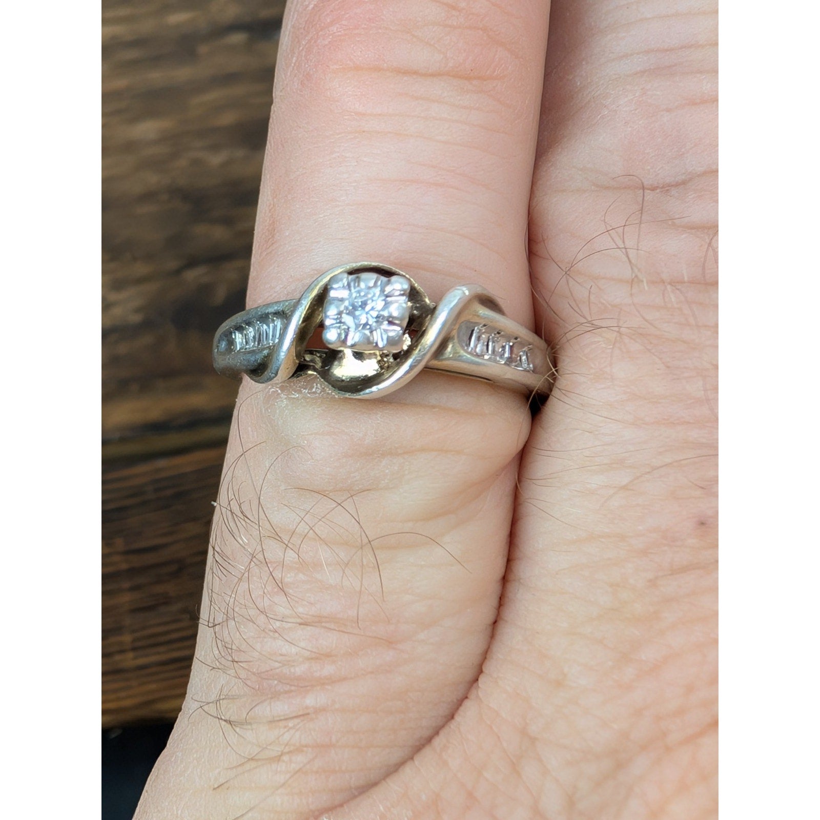 Vintage DIAMOMD Engagement Ring Sterling Silver 925 Size 6 1/2