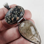 Rutilated Quartz & Rhodochrosite Sterling Silver 925 Vintage Articulated Pendant