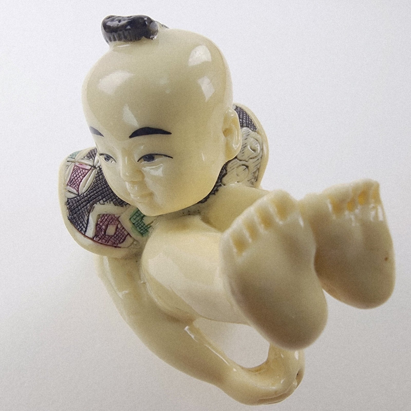 Japanese Boy Fertility Resin Figure Vintage Chinese Hand Carved Details
