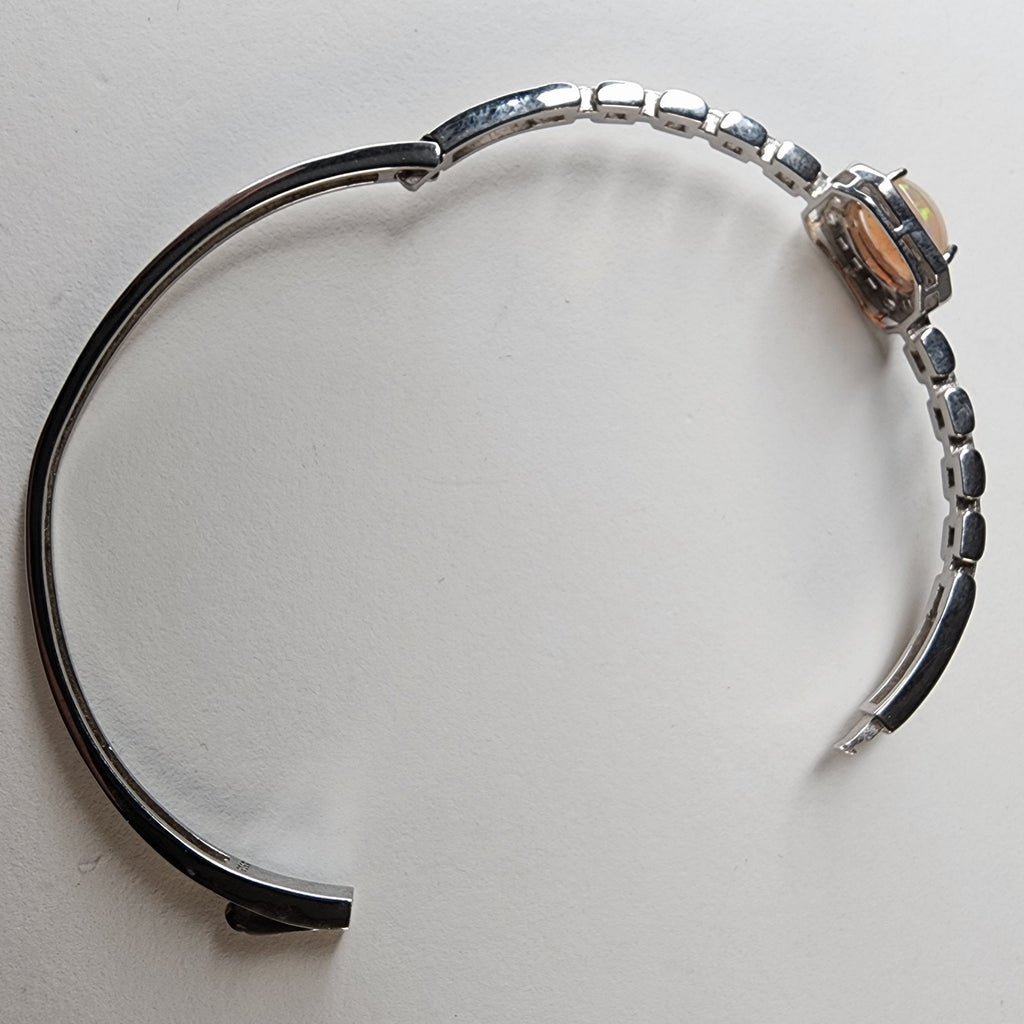 Ethopian Opal Halo Sterling Silver 925 Hinged Designer Bracelet