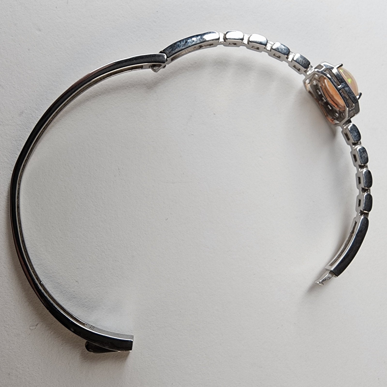 Ethopian Opal Halo Sterling Silver 925 Hinged Designer Bracelet