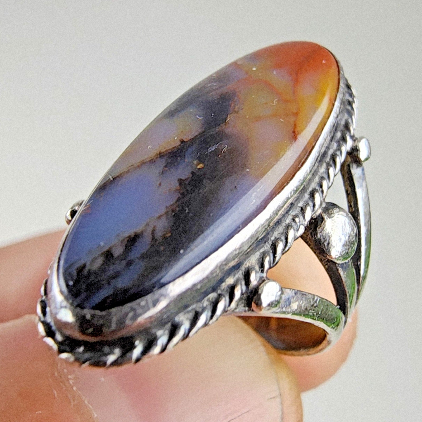 Old Pawn Plume Agate Ring Size 5 Sterling Silver 925 Vintage Native